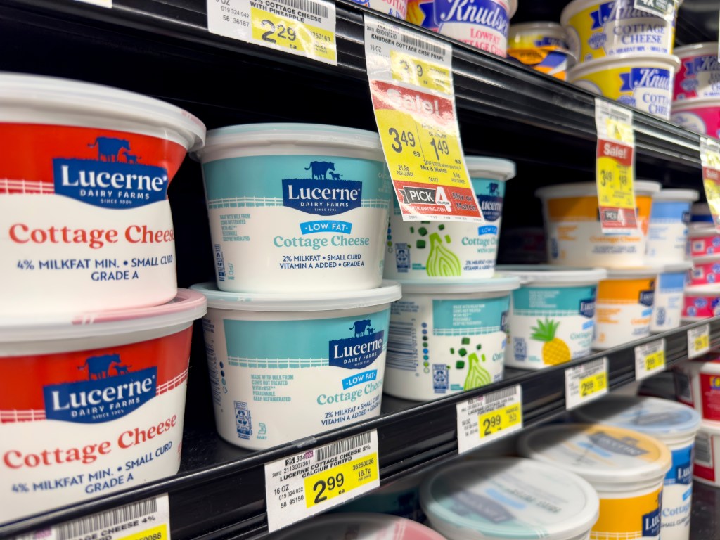 Shelves filled with containers of Lucerne curds at a local grocery store in Los Angeles, reflecting the cheese's high sales